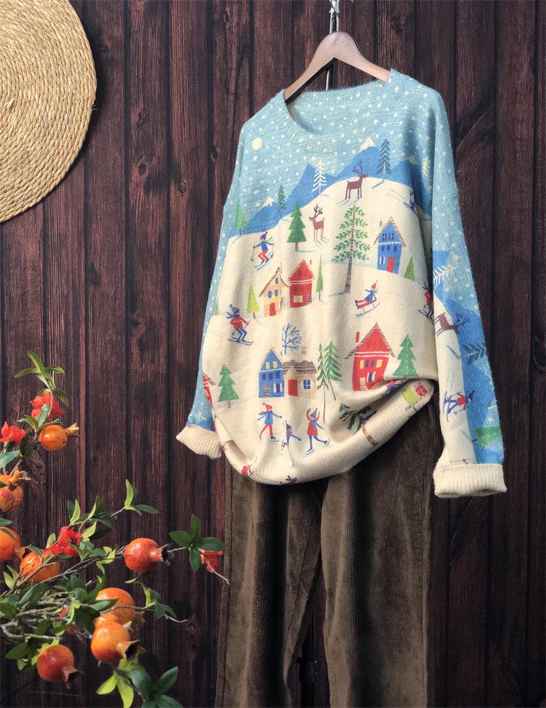 Women's Mink Cashmere Loose Fit Pullover: 2025 Autumn Round Neck Long Sleeve Sweater