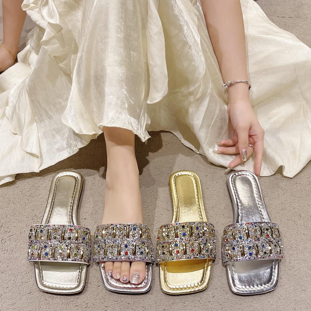 Fashion Shoes Women Low Rubber Flip Flops Slippers Summer Slides Fashion Soft Hawaiian Flat Glitter Luxury Rome Hoof Heels Casual PU Cr