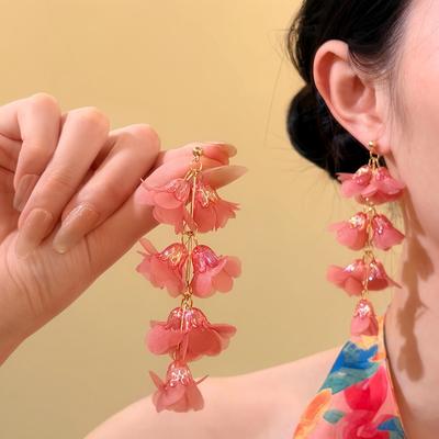 Chiffon Flower Tassel Earrings Vacation Style Minimalist Luxury Ear Jewelry