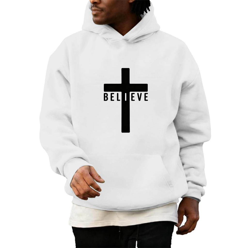 Sweatshirts For Men Christ Cross Pullover Hoodie Inspirational Graphic Long Sleeve Sweatshirt