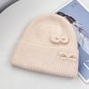 New double bow knitted hat women's autumn and winter sweet warm wool hat big head circumference show face small cold hat