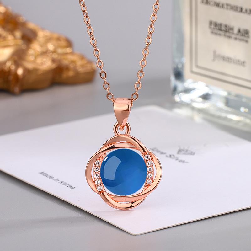 Ethnic Style Zircon & Green Agate Pendant Necklace with Yellow, Red, White Chalcedony for Women