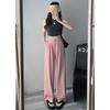 Pantaloni Eleganti da Donna a Vita Alta Drappeggiati Gamba Larga Stretta Gamba Dritta Lunghezza Pavimento Pantaloni Casual