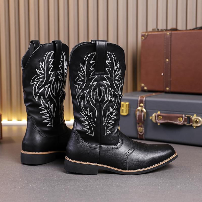 Boots men's large size retro embroidered Martin boots men's autumn and winter thick heel boots Internet celebrity knight boots Western cowboy boots