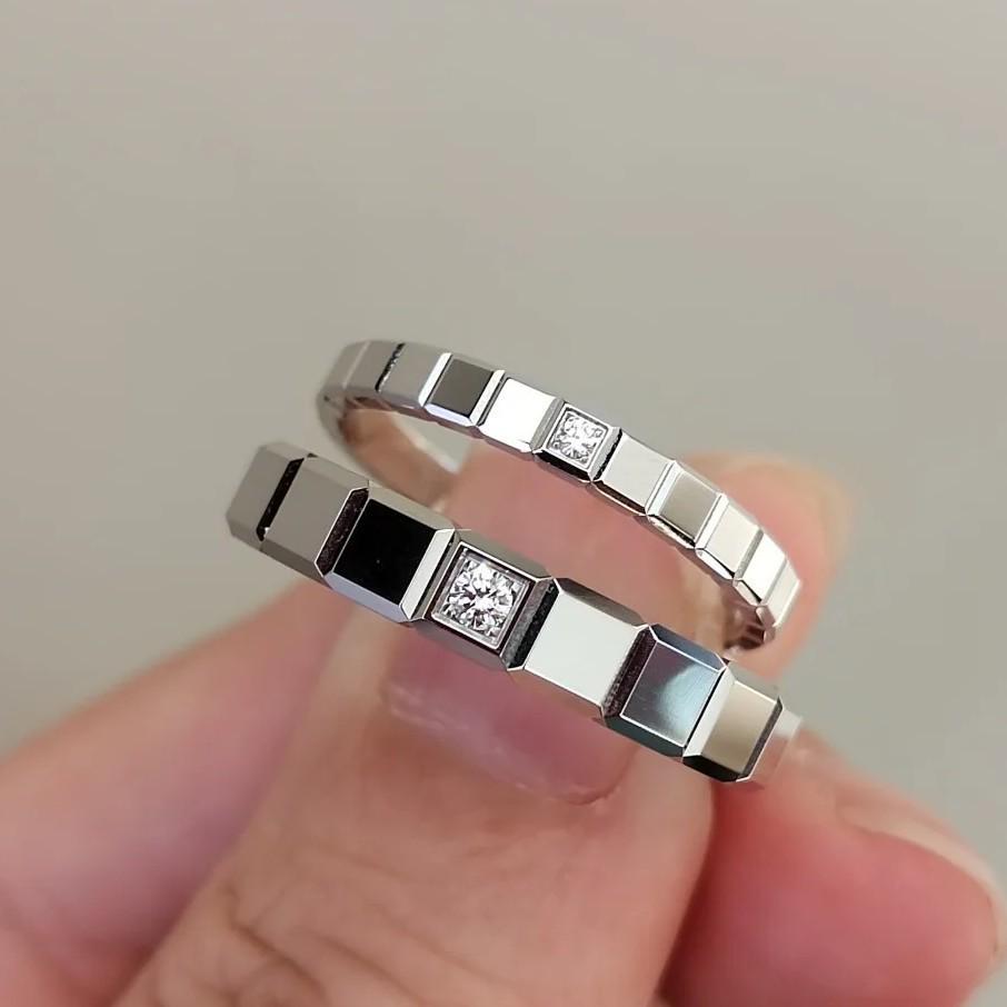 Elegant Wide Band Square Diamond Titanium Steel Ring for Women - Trendy Niche Design Couplet Jewelry