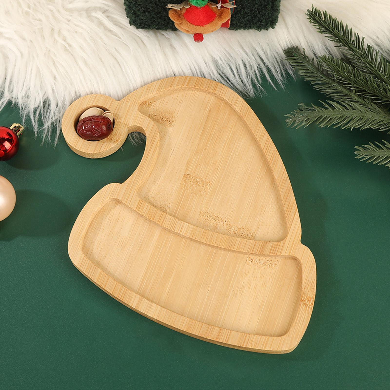 

Christmas Wooden Tray Christmas Tree Christmas Hat Elk Plate Food Storage Solid Wood Tray Fruit Dessert Plate Party Decorations One Size