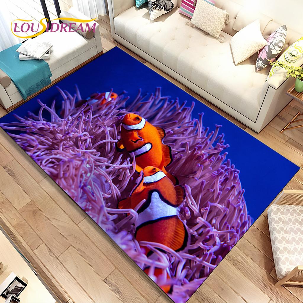 3D Seabed Underwater World Dolphin Turtle Area Rug,Carpet Rug for Living Room Bedroom Sofa Doormat,kids Play Non-slip Floor Mat