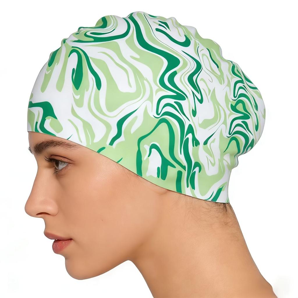 1 Pièce Bonnet de Bain Surdimensionné en Silicone Double Face Imprimé Haute Élasticité pour Femme, Pour l'Entraînement de Natation, la Plage et les Sports Nautiques