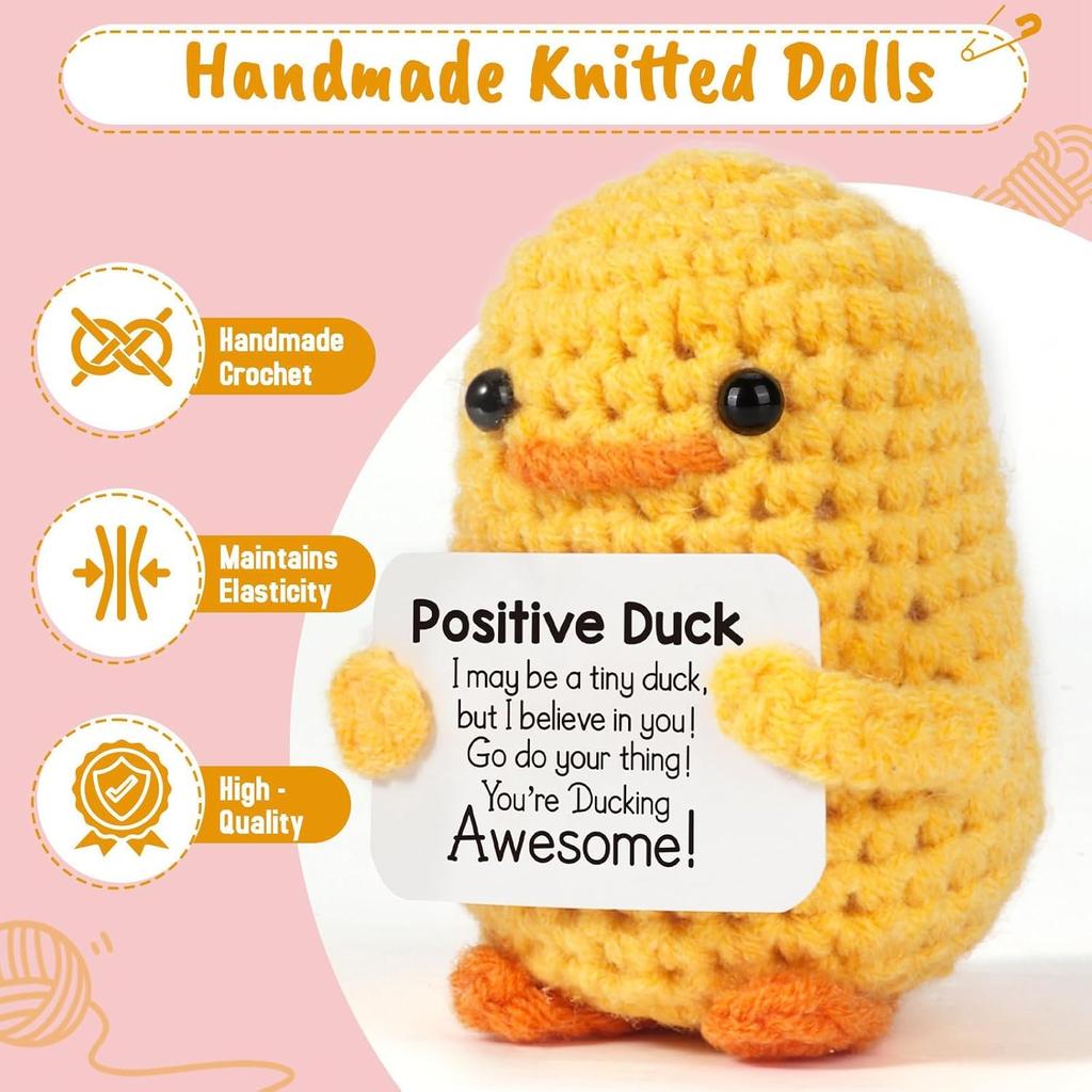Positive Energy Pocket Hug Crochet Doll, Mini Handmade Knitted Plush Potato Turtle Vegetable Duck Funny Support Gift With Card