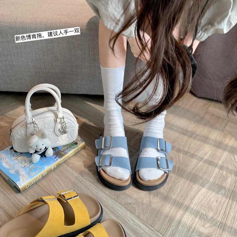 A pair for everyone! Comfortable lazy double buckle with versatile thick-bottomed half slippers for women