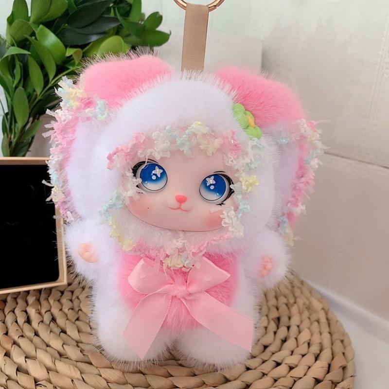 Plush Big Ears Rabbit Doll Pendant Adorable Bowknot Soft Fluffy Decor for Kids Backpack Party Favor Gift
