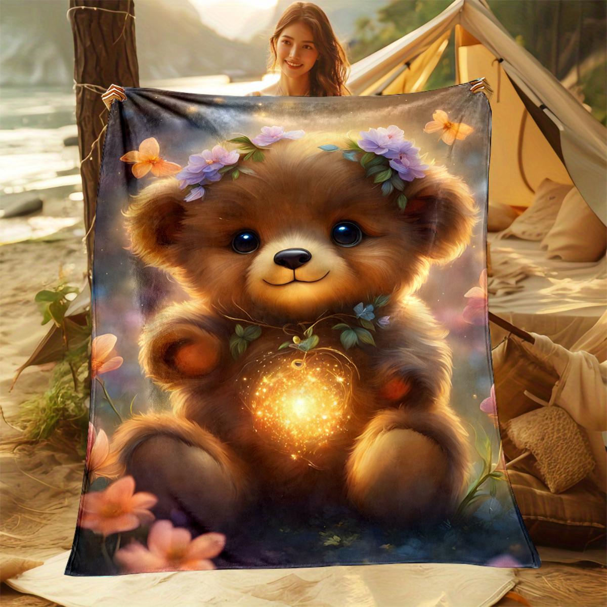 This soft and fluffy teddy bear pattern flannel blanket is perfect for sofas, beds, offices, travel, camping, and as a Christmas 130x150cm