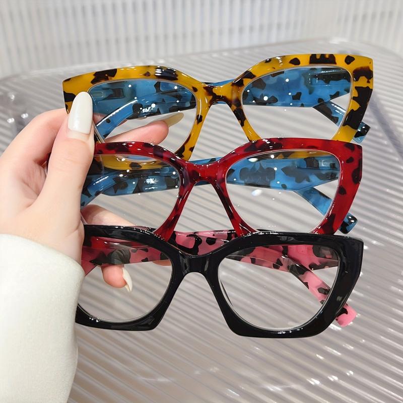 Retro Style and cute cat-eye transparent printed fashionable and comfortable spring hinge anti-blue light reading glasses