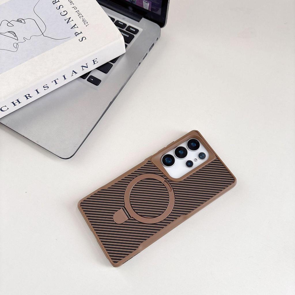 Samsung S25 Ultra Slim Carbon Fiber Magnetic Case with Stand & Drop Protection