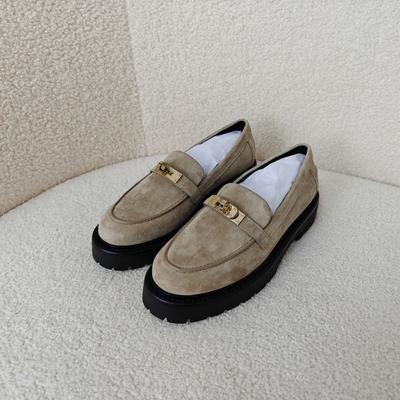 Leather British Style Round Head Deep Mouth Thick Sole Lock One Pedal Small Leather Shoes Women's Spring Autumn and Winter New Loafers Single Shoes