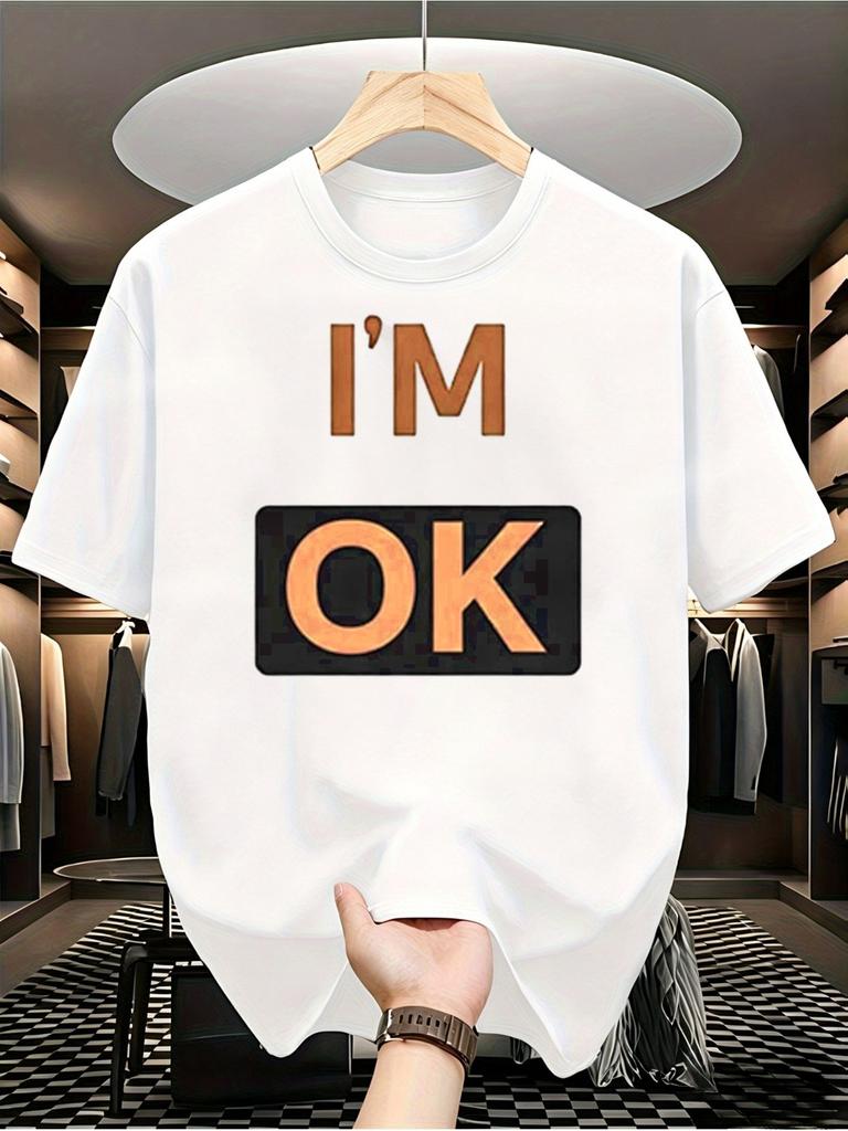 1pc Men'S Graphic T-Shirt I'M OK Print Short Sleeve Crew Neck