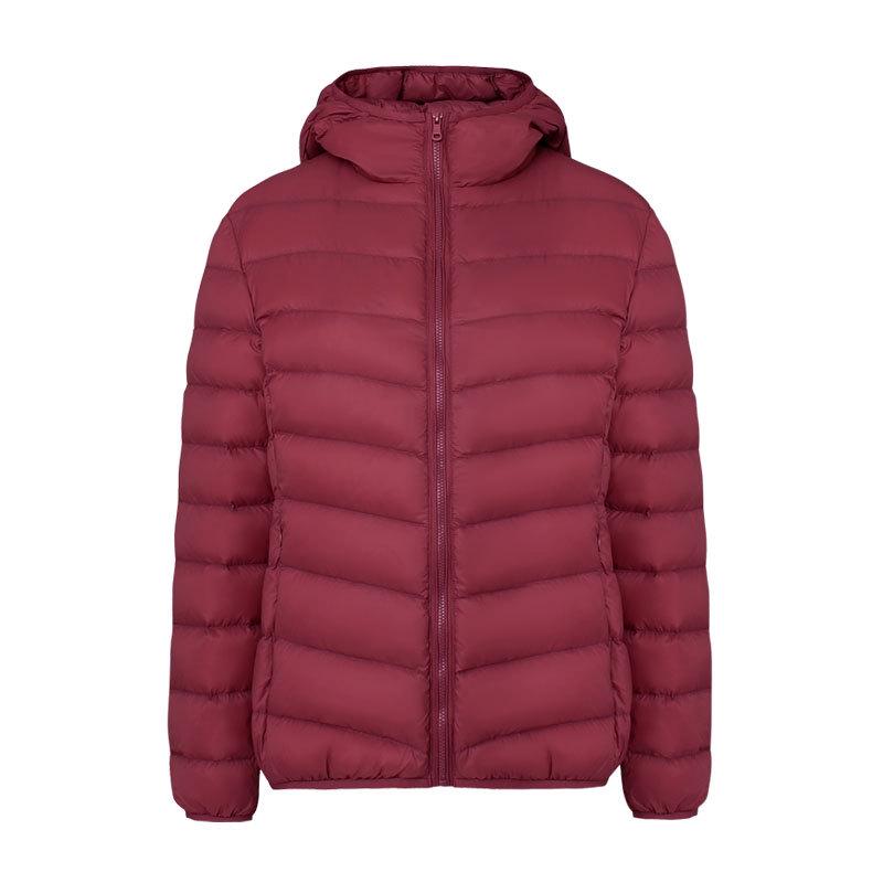 Women's Lightweight Hooded Down Jacket - 90% Down, Solid Color, Casual Warm Plus Size Coat for Autumn/Winter.
