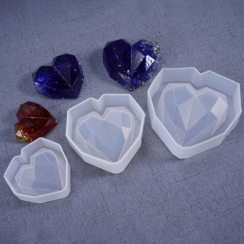 1Pcs 3D Love Heart Design Silicone Cake Mold Diamond Soap Moulds Decorating Tool