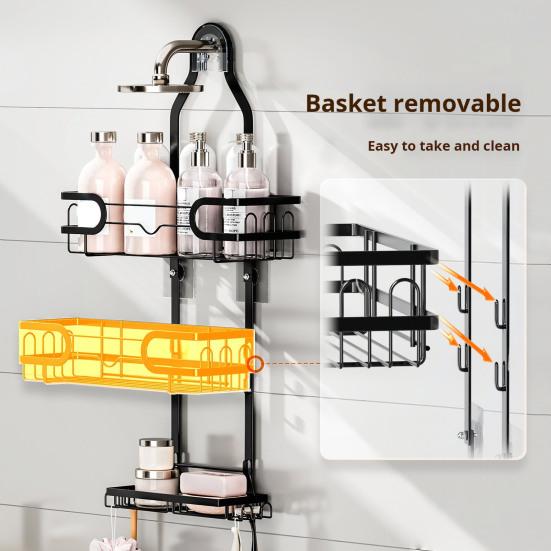 3 Tier Shower Caddy Easy Installation Shower Hanging Organizer Large Capacity 20 KG Load Bearing Wall-mounted Rustproof Shower Shelf