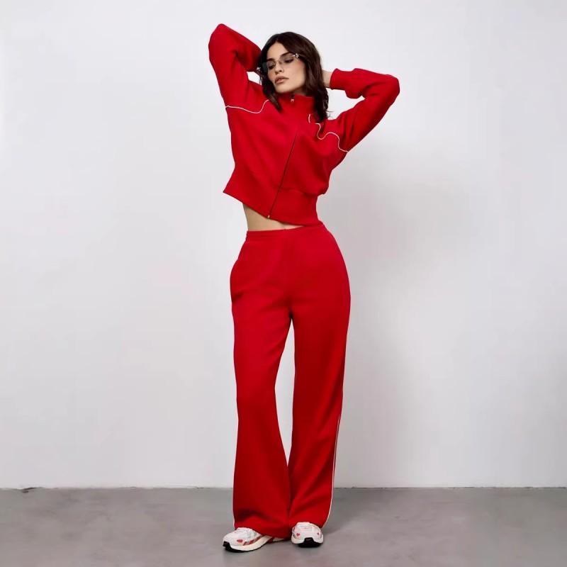 Womens Casual Commute Outfit Long Sleeve Zip Cardigan Loose Pants Set