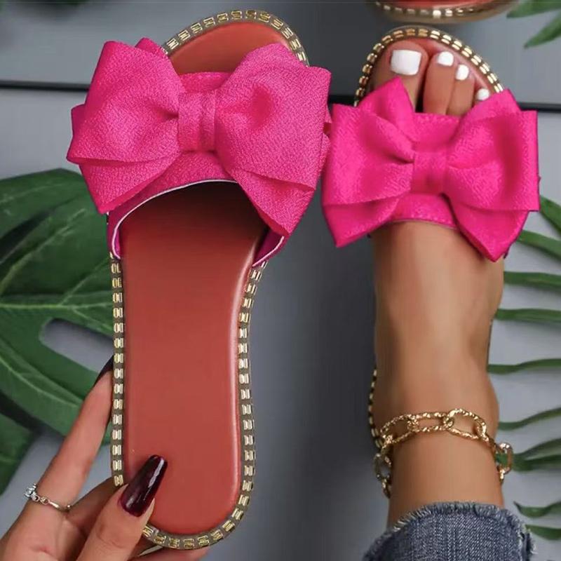 Damensandalen Süße Schleife Sommerschuhe Damen Flache Sandalen Indoor Outdoor Hausschuhe Damen Sandalen Sommer Schuhwerk Damen