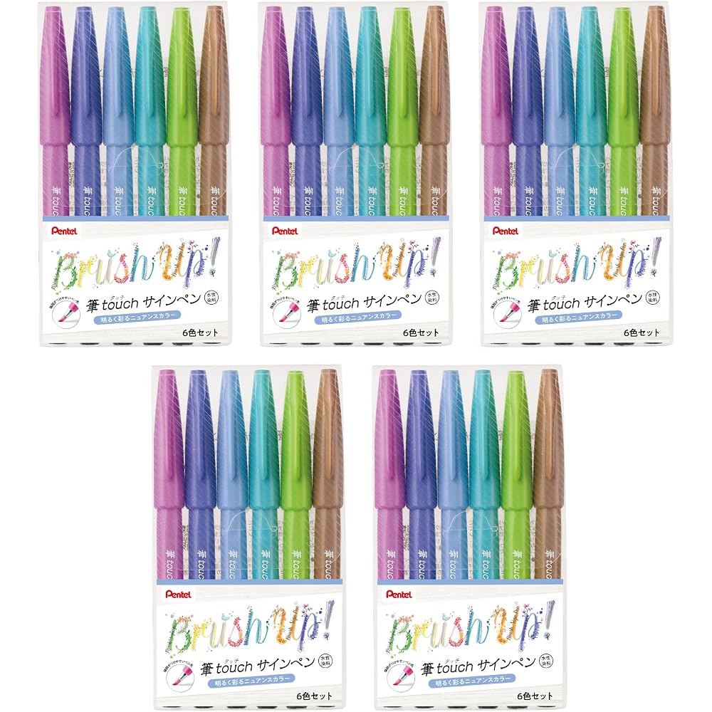 Pentel Brush, Touch Sign Pen, 6 Color Set, C, 5 Pcs, SES15C-6STC