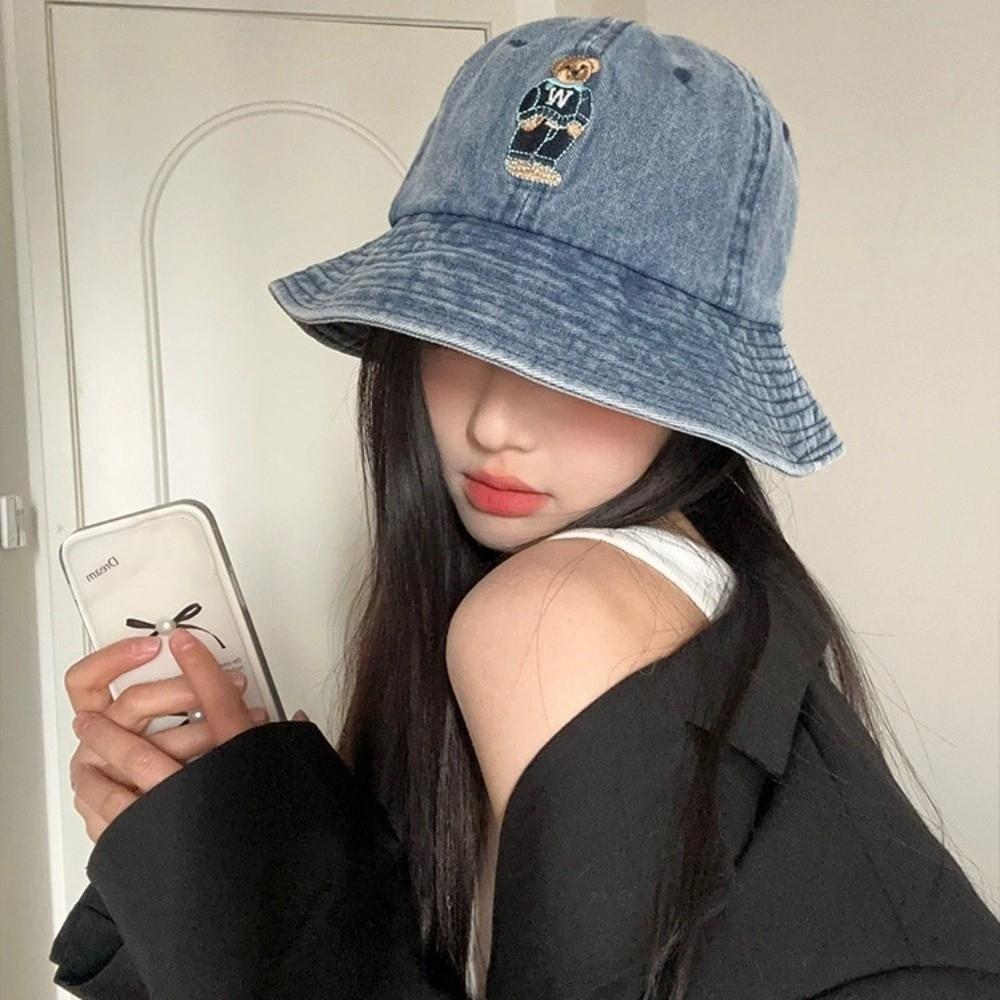 Versatile Denim Fishing Cap Korean Sun Protection Hat Cute Denim Bucket Cap  Spring Summer
