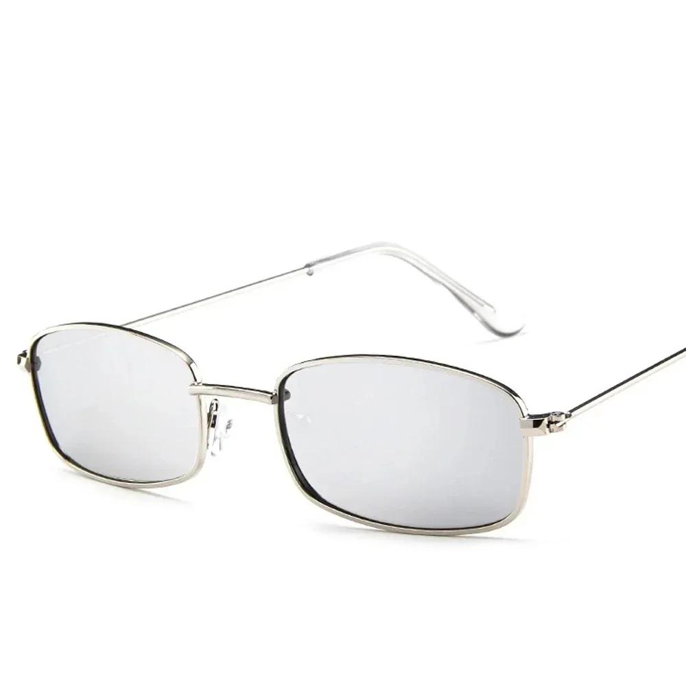 For Female XaYbZc Unisex Small Retro Sun Eyewear Rectangle Sunglasses Male Alloy Metal Frame Eyewear Outdoor Clear Lens Sun Eyewear