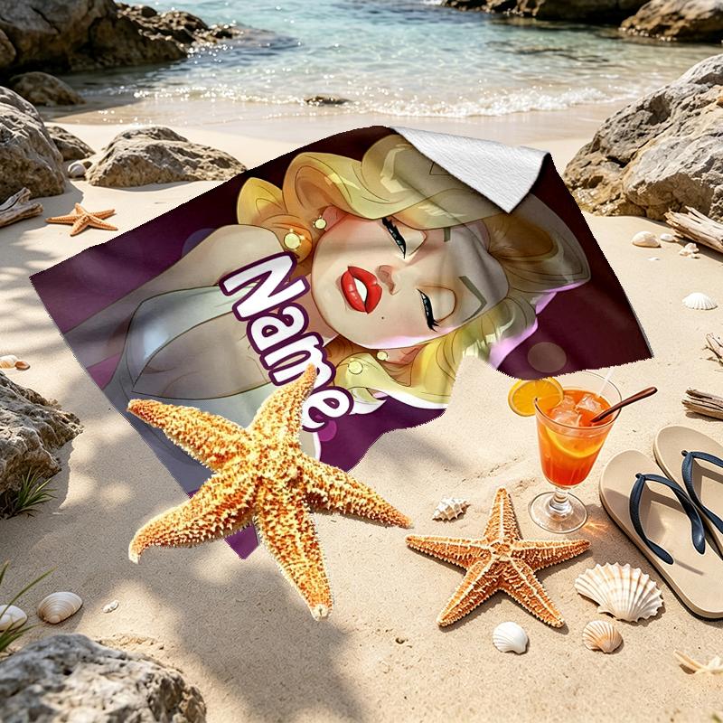 Personalisierter Marilyn Monroe Strandtuch mit individuellem Namen, für Reise, Camping, Strandparty, Heimdekoration, Geburtstagsgeschenk für Familie & Freunde