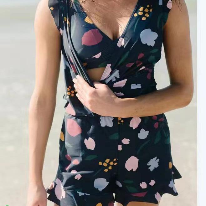 

Женский купальник большого размера с рюшами и V-образным вырезом Монокини Купальники с бюстгальтером внутри 2 шт. Скромный купальный костюм из горячих источников XXXL красный