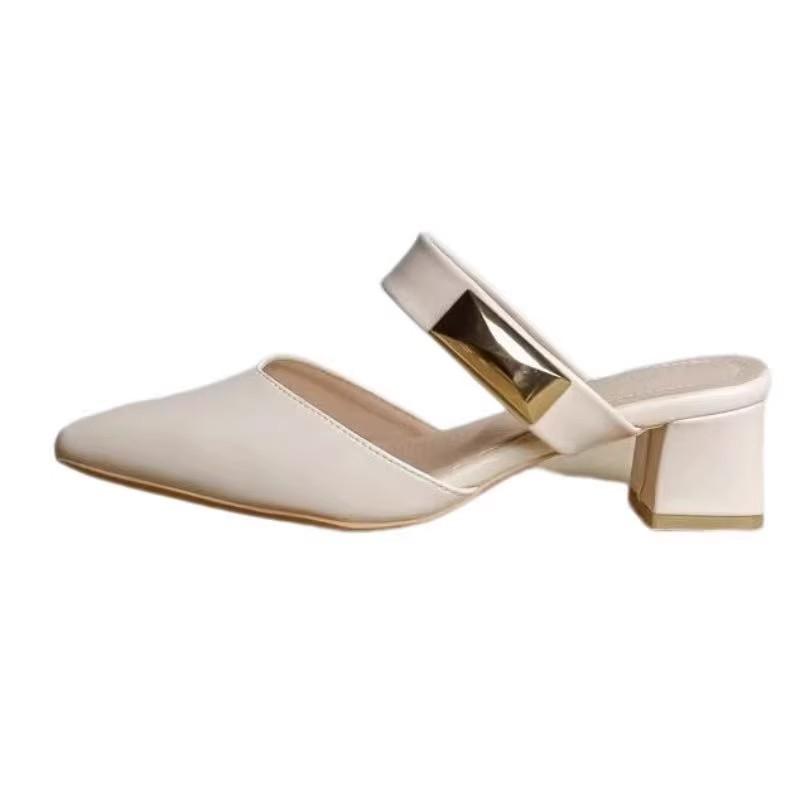 Baotou Thick Heel Semi-cool Slippers Women's Summer Outer Wear Summer New Fashion Lazy Shoes Shoes