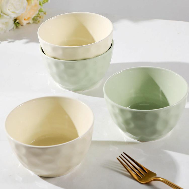 10-Piece Ceramic Bowl Set: 4.75" Rice, Soup, Noodle, Fruit Bowls - Simple Solid Colors