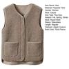 Women Fall Spring Vest Round Neck Thick Fleece Pockets Solid Color Sleeveless Zipper