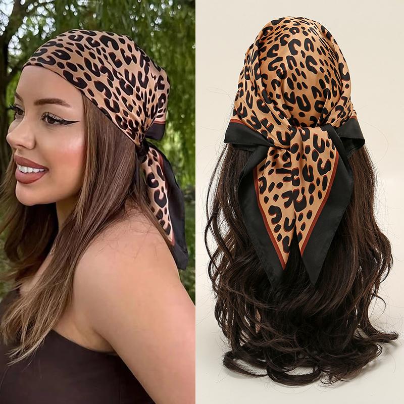 Luxury Fashion Leopard Print 70*70cm Square Scarf Women Soft Satin Hairband Neckerchief Tie Female Headband Foulard Bag Ribbon