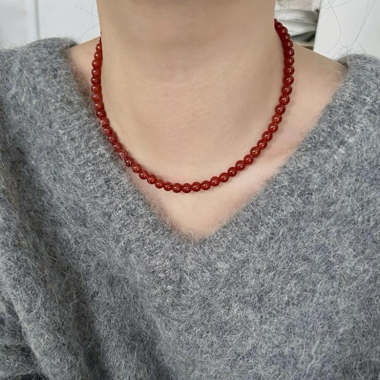 New Chinese retro agate necklace temperament simple necklace collarbone chain agate beaded premium