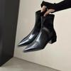 Fashion Sexy Pointed Toe Slip On Chelsea Boots Women 2025 Autumn Fashion Silver Square Medium Heel Ankle Boots Soft Elastic Pu Booties