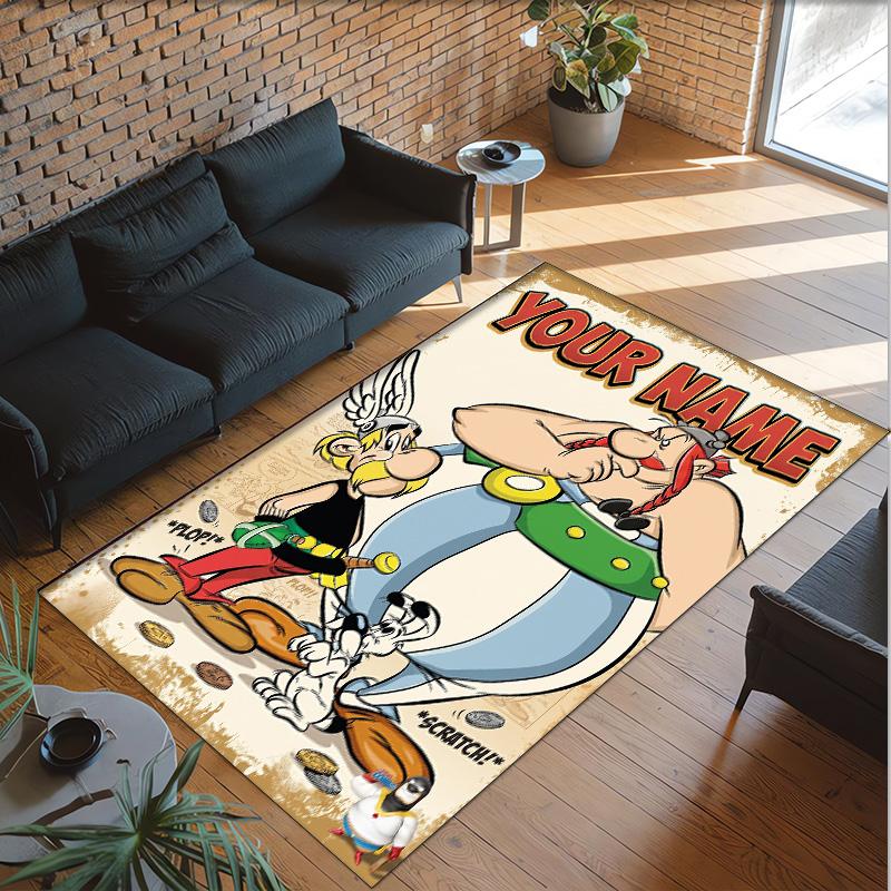 Personalized Crystal Velvet Carpet Custom Name Text,Asterix & Obelix Anti Slip Area Rug For Home Decoration
