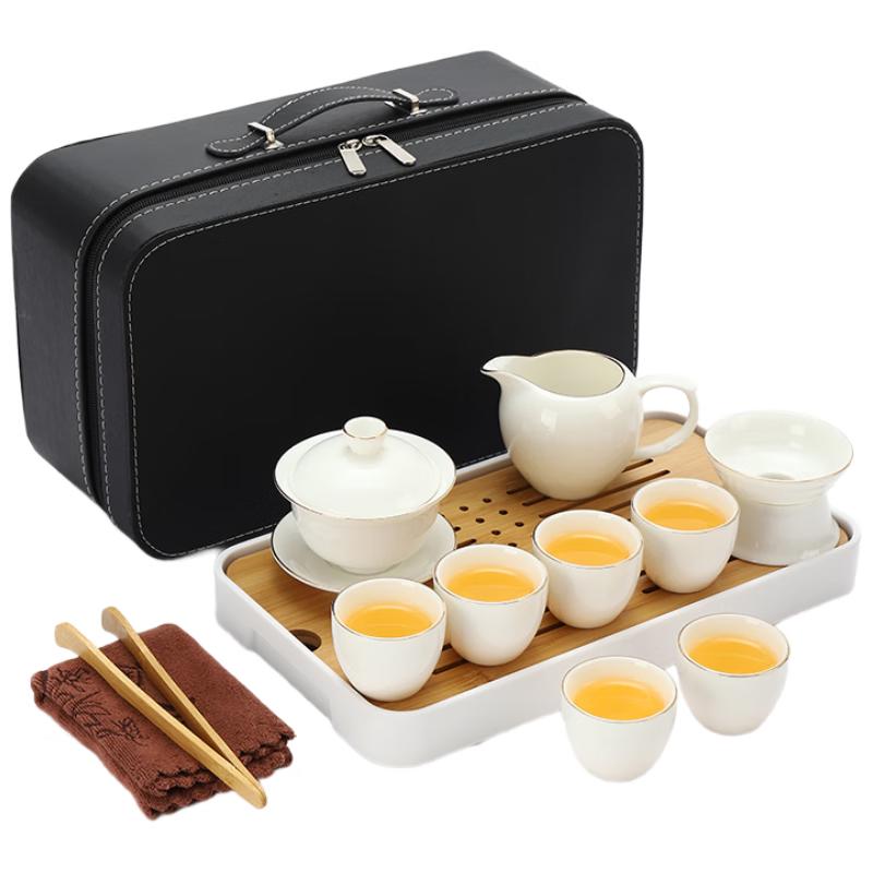 Gilded Mutton Fat Jade White Porcelain Travel Tea Set