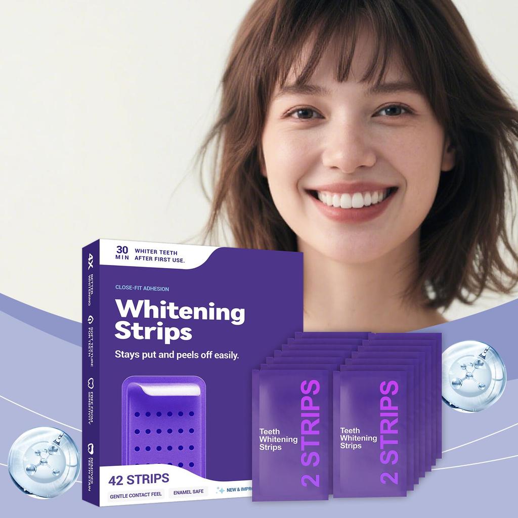Purple Tooth Whitening Strips for Sensitive Teeth, Compact and Portable, Brightens Smile Anywhere, Anytime