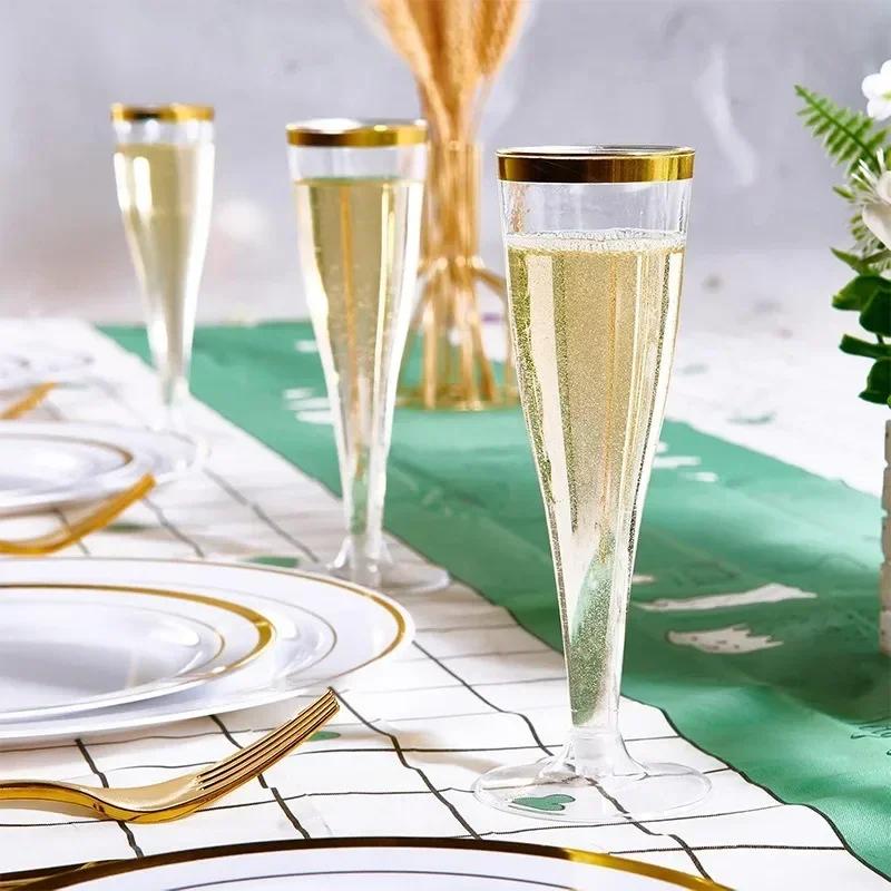 25pcs 5Oz Clear Plastic Champagne Flutes Disposable Sparkling Bar Cups Toasting Wedding Party Wine Cup Crystal Wine Cocktail Cup