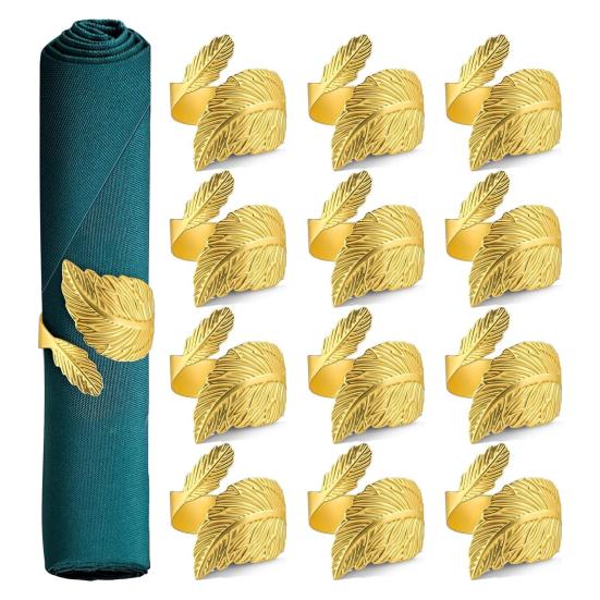 Leaf Napkin Rings Reusable Metal Napkin Holders Vintage Leaf Shaped Napkin Rings for Holiday Party Wedding Formal or Casual Dinning Table Decor