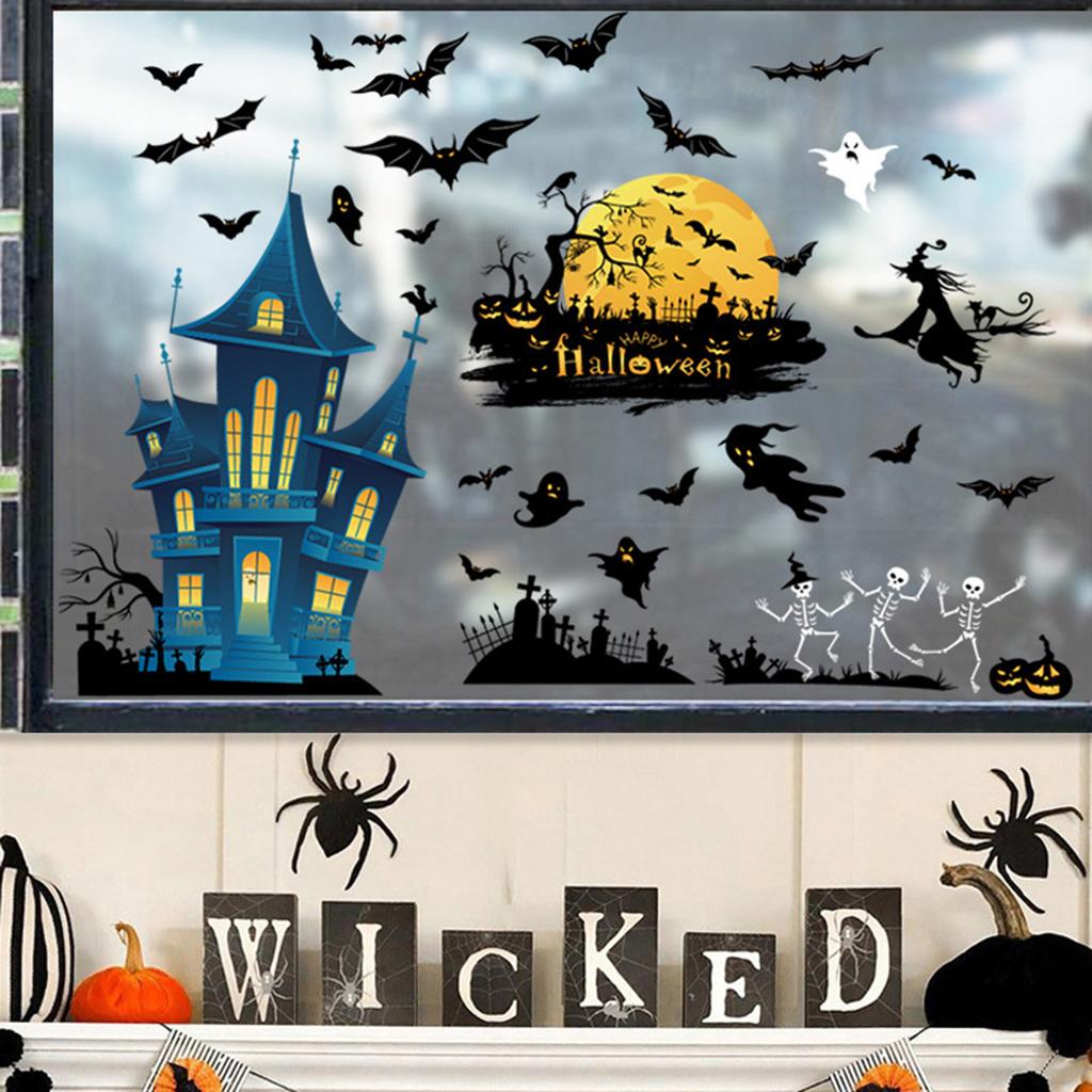 Halloween Window Clings 4 Sheets Set Ghost Witch Spider PVC Halloween Window Stickers for Glass Windows and Doors
