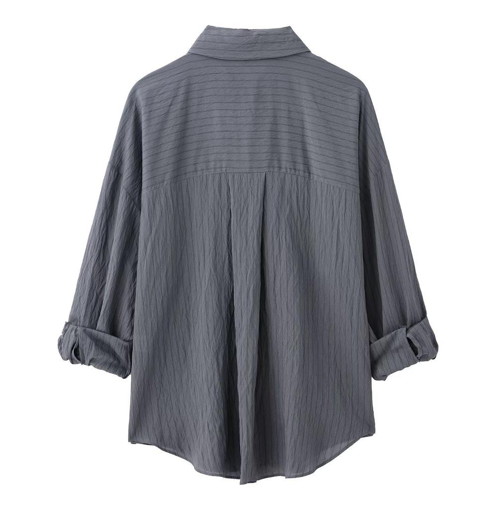 Spring 2025 Women's European & American Style Striped Short Sleeve Shirt with Casual Long Pants