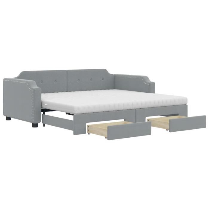VidaXL Daybed with Trundle and Drawers Light Grey 100x200 Cm Fabric 3197693