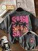 2026 Tropical-themed Adults Kids T-shirt with Palm Tree Print Featuring "sunshine, Salt, and Beach" Cotton Summer Casual Shirt.
