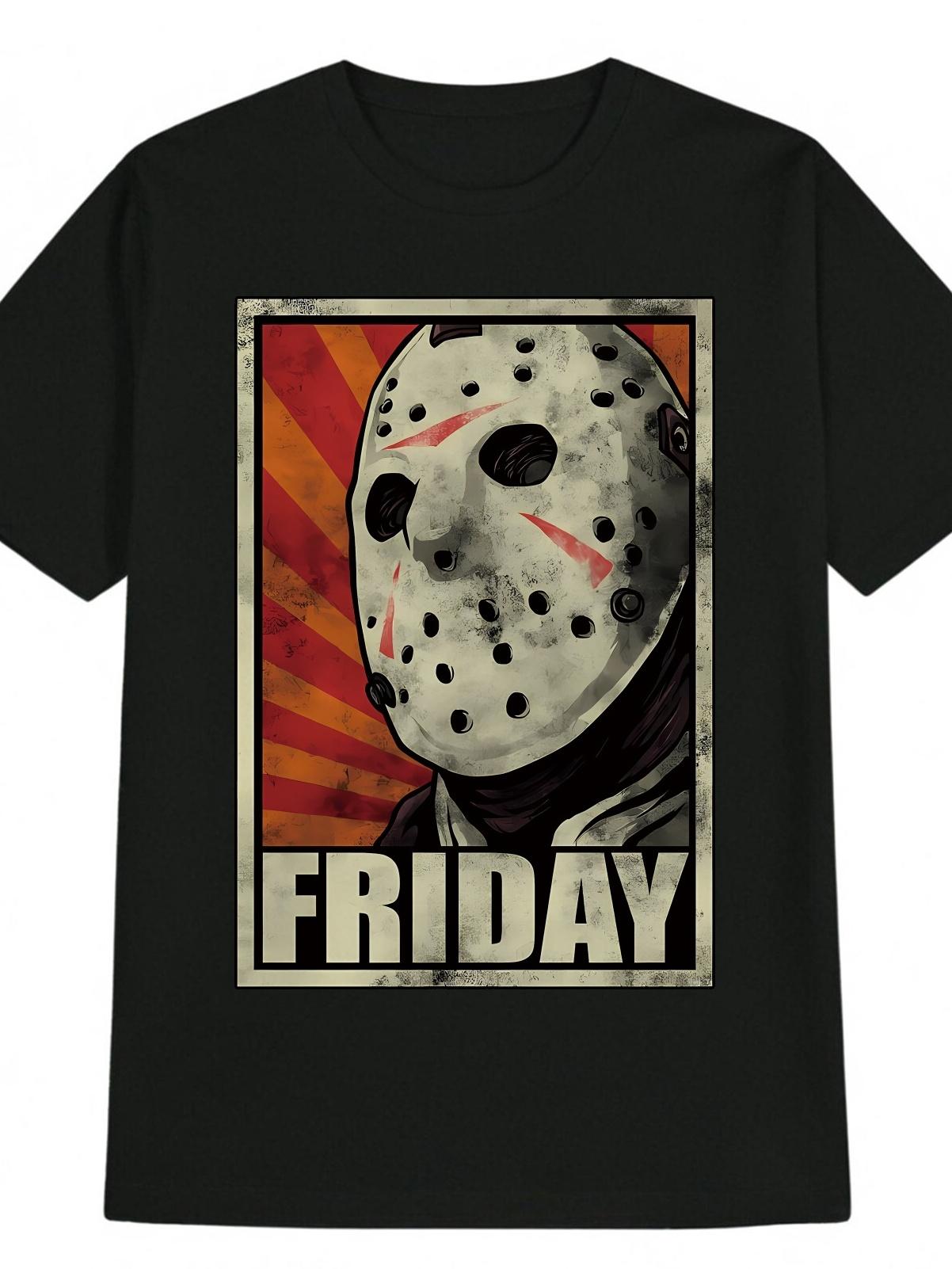 Friday the 13th Jason Voorhees Horror Movie T-shirt - Black Hockey Mask Graphic Tee XXXXL