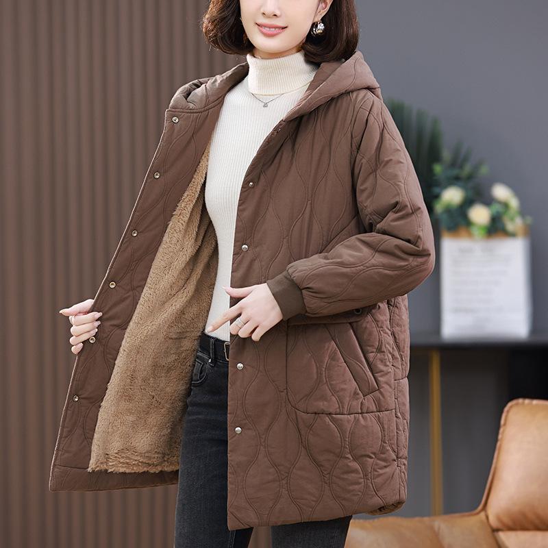 

Women s 2024 Trendy Fleece-Lined Quilted Jacket – Mid-Length, Thickened, Fashionable for Autumn & Winter M (suggested 100-118 jins) хаки