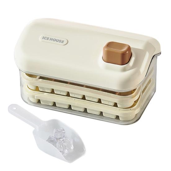 Double-Layer Ice Cube Tray with Lid One-Touch Release Silicone Ice Mold for Cocktails BPA-Free Plastic Freezer Box with Scoop