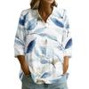 Womens Button Front Collar Shirt Floral Print Three Quarter Sleeve Loose Fit Casual Blouse Top for Everyday Wear