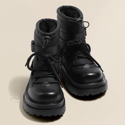 Plateau-Schnee-Lederstiefel Damen 2024 neu Herbst und Winter gefüttert verdickt Nordost große Baumwollschuhe wasserdichte Martin Kurzstiefel